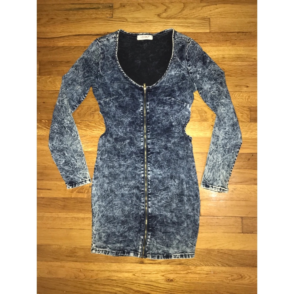 Jean/Denim Zip Up Dress with Long Sleeves